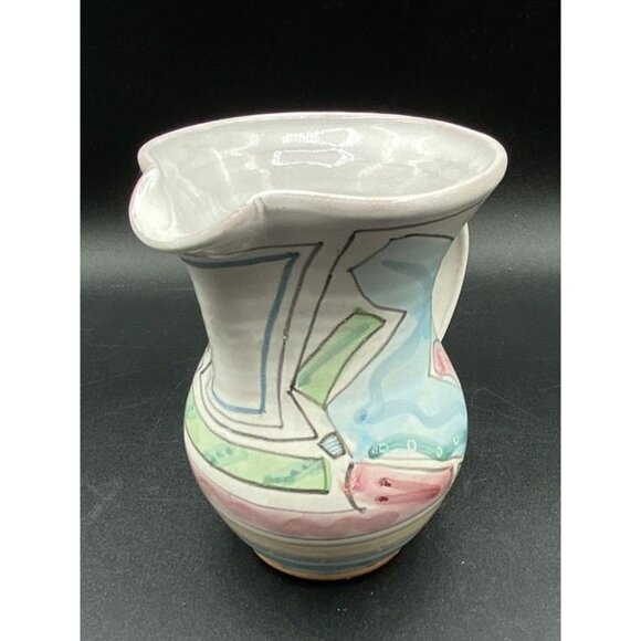 Vivian Jehn Redware Pottery 5” Pitcher Mackenzie Childs Style Pastel Colors - Picture 2 of 12